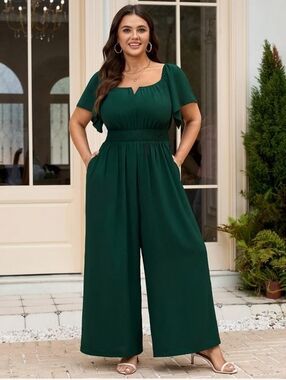 SCOMCHIC BWT Plus Jumpsuit Square Neck Dressy Casual Wide Leg - 1X